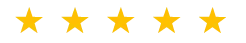 Five gold stars rating icon on white background