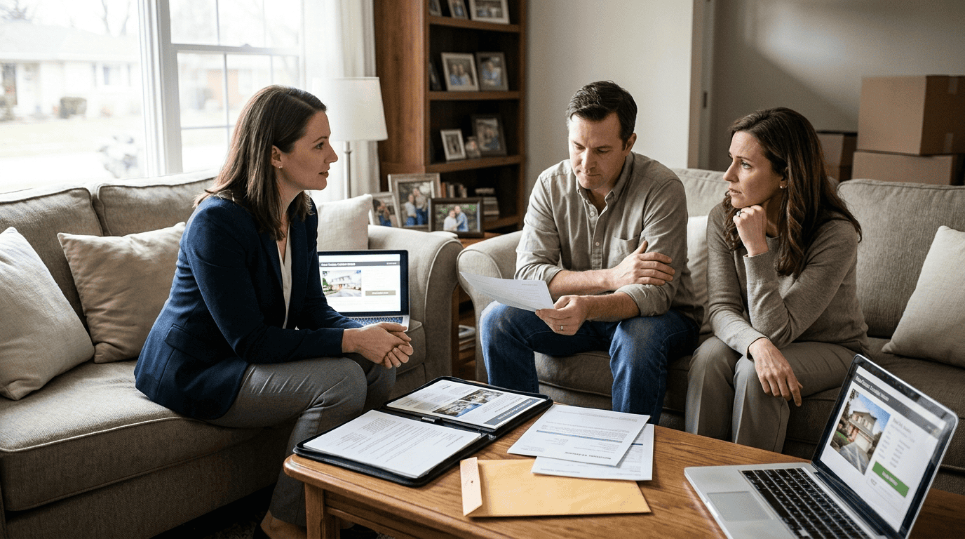 Agent discussing home sale with couple going through divorce