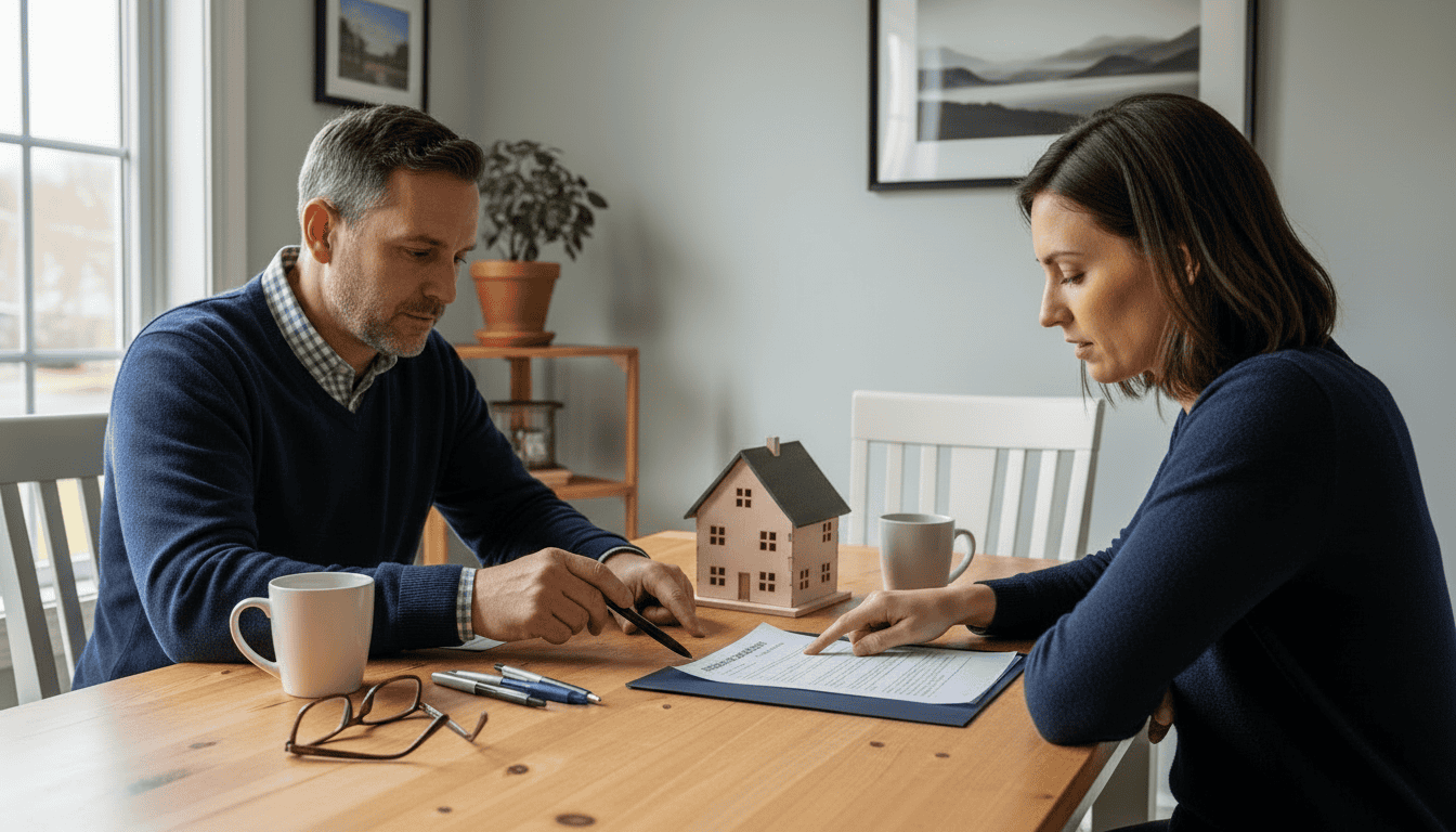 Couple reviewing paperwork to sell their house off market
